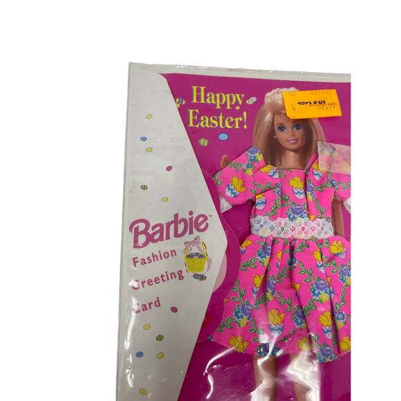 Vintage 1995 Barbie HAPPY EASTER Outfit Greeting Card PINK BABY Chick LACE Dress - Picture 2 of 6